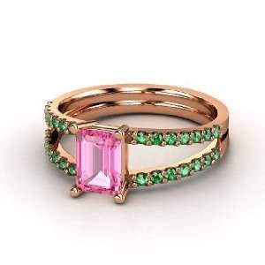  Samantha Ring, Emerald Cut Pink Sapphire 14K Rose Gold Ring 
