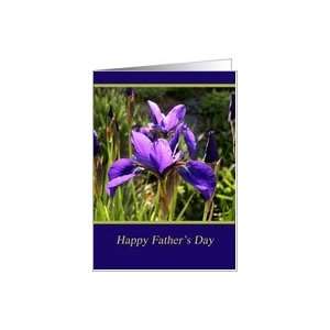  Fathers Day Blue Siberian Iris Flower in Spring Garden Card 