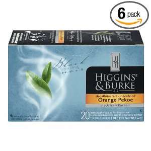 Higgins & Burke Orange Pekoe Decaf Black Tea, 20 Count (Pack of 6 