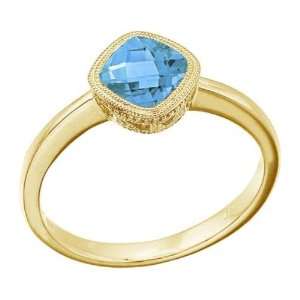    14K White Gold December Birthstone Blue Topaz Cushion Ring Jewelry