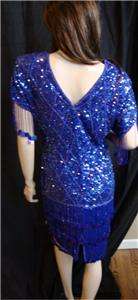 VTG Scala Blue Beaded Flapper Chicago Dress Deadstock S  