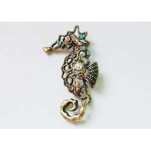  Tone Design Colorful Crystal Rhinestone Seahorse Pin Brooch Jewelry