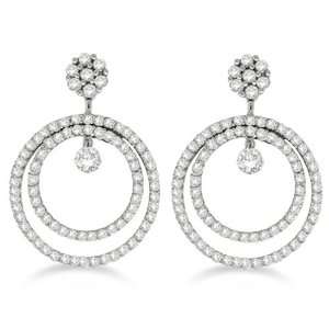  Double Circle Diamond Dangling Drop Earrings 14k White 
