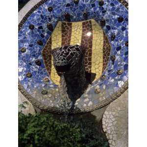 Fountain Designed by Antoni Gaudi in Parc Guell in Barcelona, Parc 