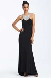 JS Boutique Beaded Jersey Halter Gown $198.00