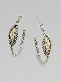 Lagos   18K Gold & Sterling Silver Textured Hoop Earrings