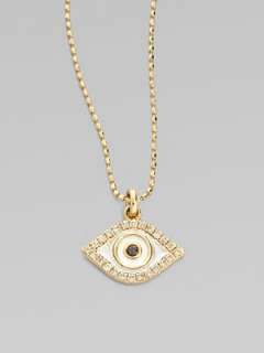 Sydney Evan   Diamond, 14K Yellow Gold & Enamel Evil Eye Necklace 