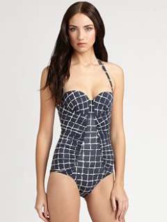 Oscar de la Renta   Gingham One Piece Halter Swimsuit