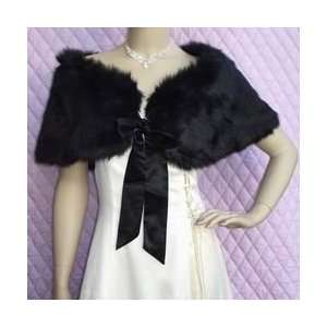  Elegant Black Faux Mink Bridal Stole Shawl Medium Size 