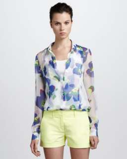 Denim Blazer, New Camo Flower Blouse & Twill Shorts