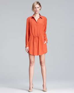 Spread Collar Silk Shirtdress  