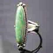   Navajo R BEGAY Sterling Silver Green Kingman Turquoise Ring s7.5