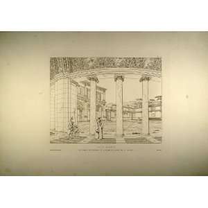  1860 Engraving Pope Julius III Villa Courtyard Columns 