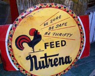 Vintage Nutrena Feed and Seed Metal Farm Advertising Sign w/ Chicken 