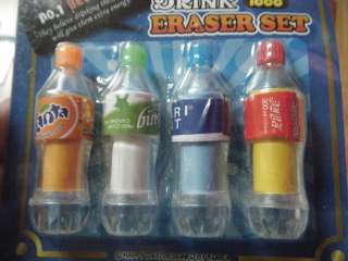 SET 4 BOTTLES OF POP WINE DRINK BEVERAGES NOVELTY COLLECTABLE ERASERS 