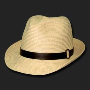 Tan Straw Fedora Fedoras Hat Hats Leather Band L/XL  