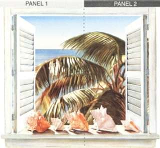   PALM TREE AND SHELLS 32 by 28.5 inches Window Wallpaper Mural NT5863M