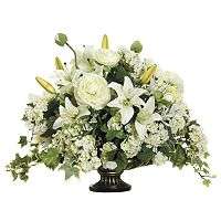 15 in. Artificial Ranunculus, Lily And Snowball Floral Arrangement