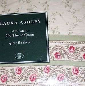 Laura Ashley BOVARY CREAM Queen Green Flat Sheet NEW  