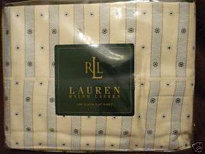 RALPH LAUREN Indochine Stripe Blue QUEEN Flat Sheet NIP  