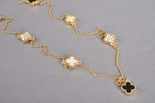 Long Gold Sliver Quatrefoils four Leaf Clover Necklace  