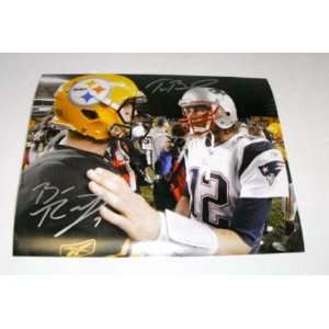 Tom Brady and Ben Roethlisberger Hand Signed Autographed Football 