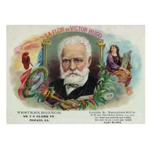 com La Flor de Victor Hugo Brand Cigar Box Label, Victor Hugo, French 
