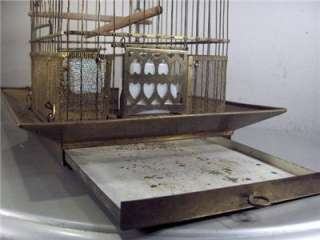   HENDRYX BIRD CAGE Antique with Original Milk Glass Feeders  