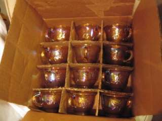   Iridescent Gold Marigold Princess Carnival Glass Punch Bowl Set  