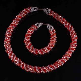 Red Crystal Glass Beads Necklace Bracelet Set  
