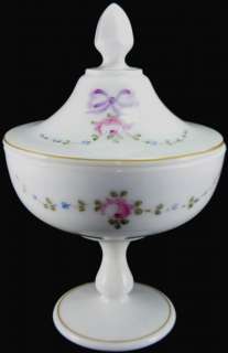 Westmoreland Milk Glass Roses & Bows Ftd. Compote w/Lid  