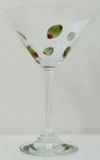 The Martini Glasses are Hand Painted with an Martini Olives Motif