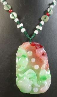 CHINESE RED GREEN JADE PENDANT GOLD FISH 800908  