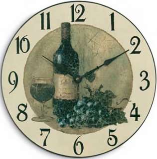 French Country Cottage Chic Wine & Grapes WALL CLOCK  