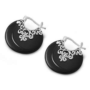   Nickel Free Sterling Silver Earrings Black Onyx Hoop Earring Jewelry