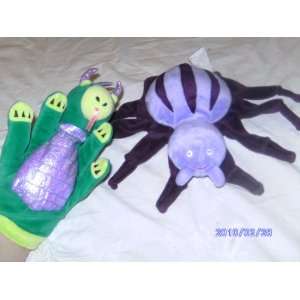   spider hand puppet or green pruple dragon hand puppet 