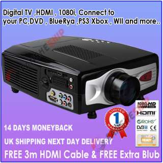   HD 1080P LCD Projector HDMI for Home Theater DVD Wii+HDMI cable+Bulb