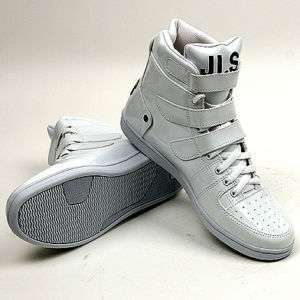 Womens White Shiny Straps High Top Sneakers US sz 6~8.5  