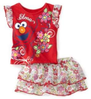    Sesame Street Toddler Girls Elmo Floral Skirt Set Clothing