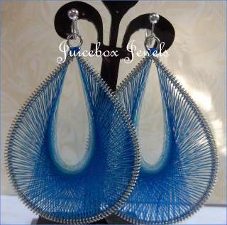 CLIP ON Blue 3.5L Woven Thread Teardrop Hoop Fashion Earrings(B860 