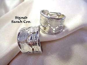Silvertone TEXTURED HOOP Clip Earrings SARAH COVENTRY  