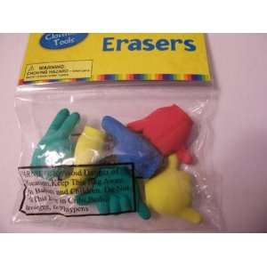  Pencil Top Erasers ~ Peace & Groovy Hand Gestures (6 Pack 