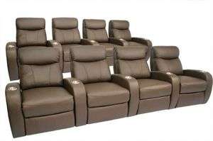 Rialto Home Theater Seating 8 Seats BROWN POWER RECLINERS Leather 