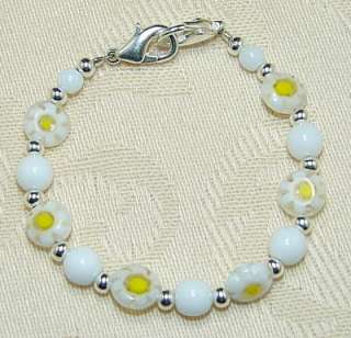 White Daisy Millefiori Medical ID Replacement Bracelet  