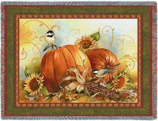 Sandy Clough Harvest Tapestry Throw Afghan Pumpkins  