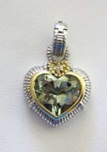 Judith Ripka SS 18K Mint Green Quartz Heart Clip on  