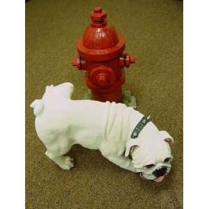  Peeing White Pug Dog Statue with Fire Hydrant Indoor 