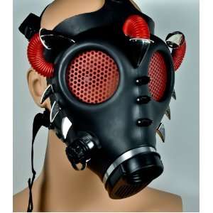 Red Devil Horn Spike Gas Mask Industrial Halloween Black Death Metal 