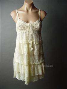 CROCHET Tiered Embroidered Lace Romantic fp Dress S  