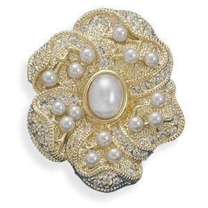    Pearl and 14K Gold Plate Floral Design Fashion Pin Brooch Jewelry